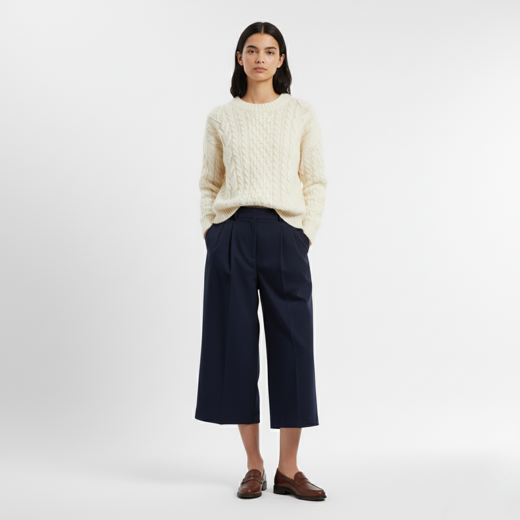 Dzianinowy Sweter z Warkoczowym Splotem