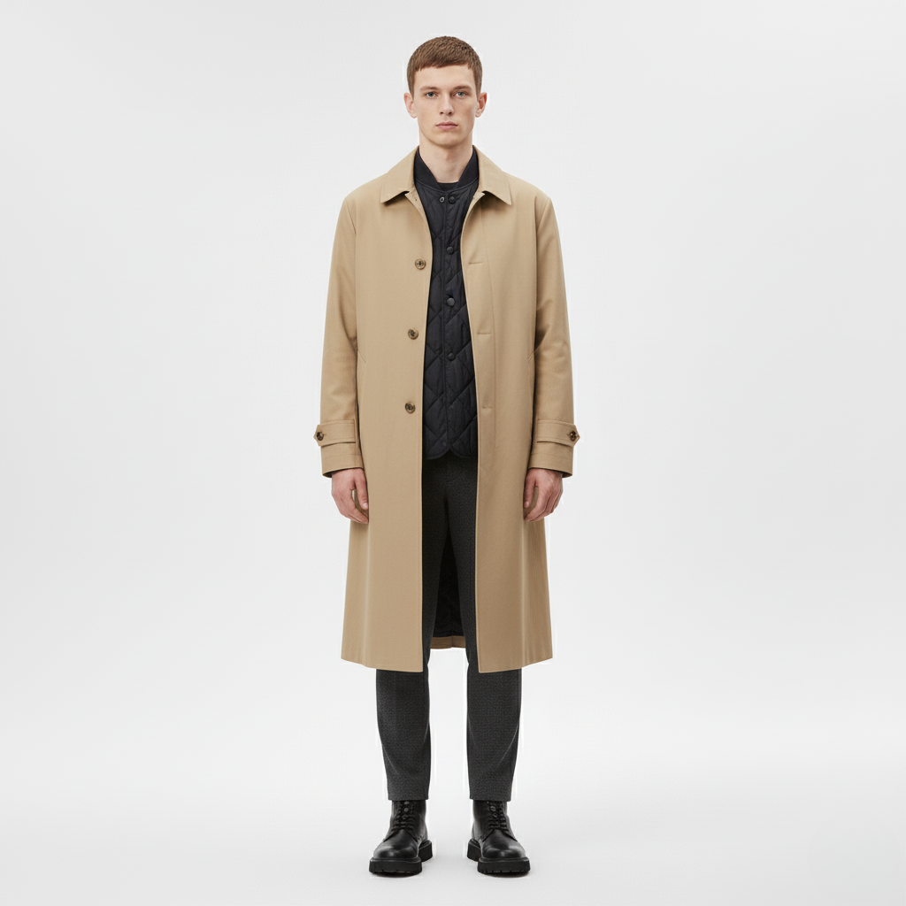 Beżowy Długi Trencz